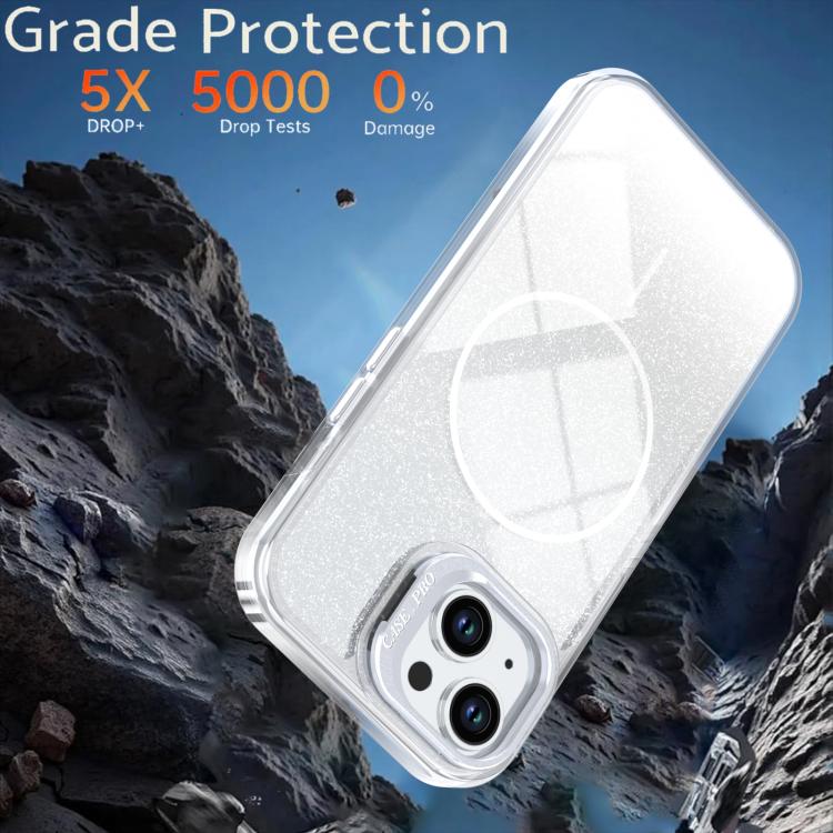 Custodia per telefono con cornice magnetica e supporto per obiettivo con effetto sfumato glitterato, For iPhone 15, For iPhone 14 Plus, For iPhone 14 / 13, For iPhone 14 Pro