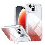 Custodia per telefono con cornice magnetica e supporto per obiettivo con effetto sfumato glitterato, For iPhone 15, For iPhone 14 Plus, For iPhone 14 / 13, For iPhone 14 Pro