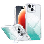 Custodia per telefono con cornice magnetica e supporto per obiettivo con effetto sfumato glitterato, For iPhone 15, For iPhone 14 Plus, For iPhone 14 / 13, For iPhone 14 Pro