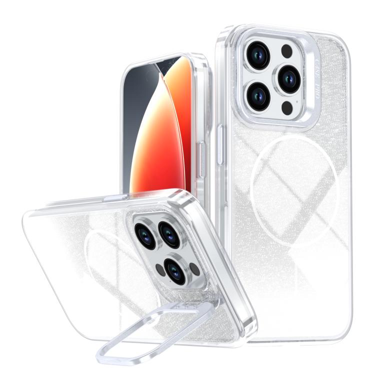 Custodia per telefono con cornice magnetica e supporto per obiettivo con effetto sfumato glitterato, For iPhone 15, For iPhone 14 Plus, For iPhone 14 / 13, For iPhone 14 Pro