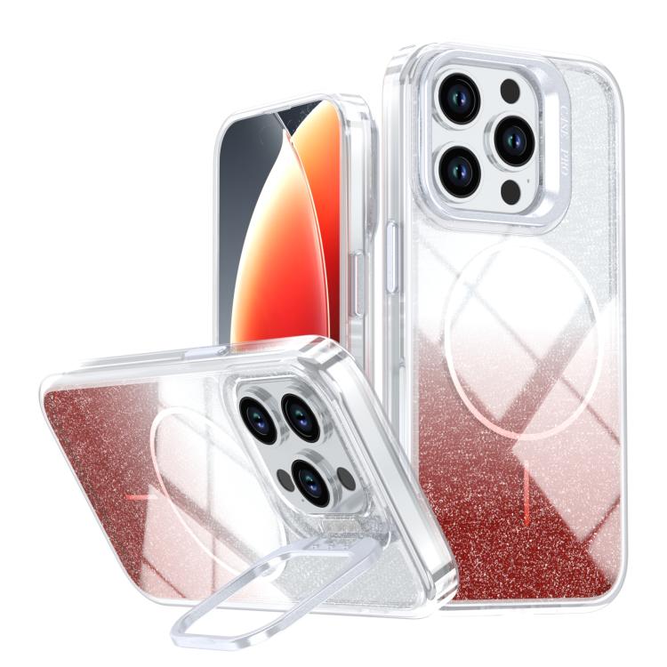 Custodia per telefono con cornice magnetica e supporto per obiettivo con effetto sfumato glitterato, For iPhone 15, For iPhone 14 Plus, For iPhone 14 / 13, For iPhone 14 Pro
