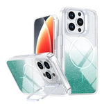 Custodia per telefono con cornice magnetica e supporto per obiettivo con effetto sfumato glitterato, For iPhone 15, For iPhone 14 Plus, For iPhone 14 / 13, For iPhone 14 Pro