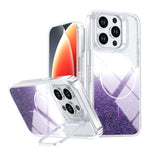 Custodia per telefono con cornice magnetica e supporto per obiettivo con effetto sfumato glitterato, For iPhone 15, For iPhone 14 Plus, For iPhone 14 / 13, For iPhone 14 Pro