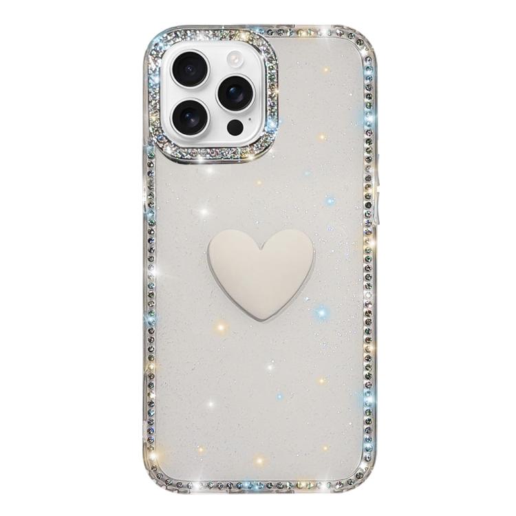 Custodia per telefono IMD Love Heart con strass flash su entrambi i lati, For iPhone 16 Pro Max, For iPhone 16 Pro