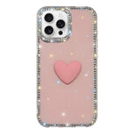 Custodia per telefono IMD Love Heart con strass flash su entrambi i lati, For iPhone 16 Pro Max, For iPhone 16 Pro