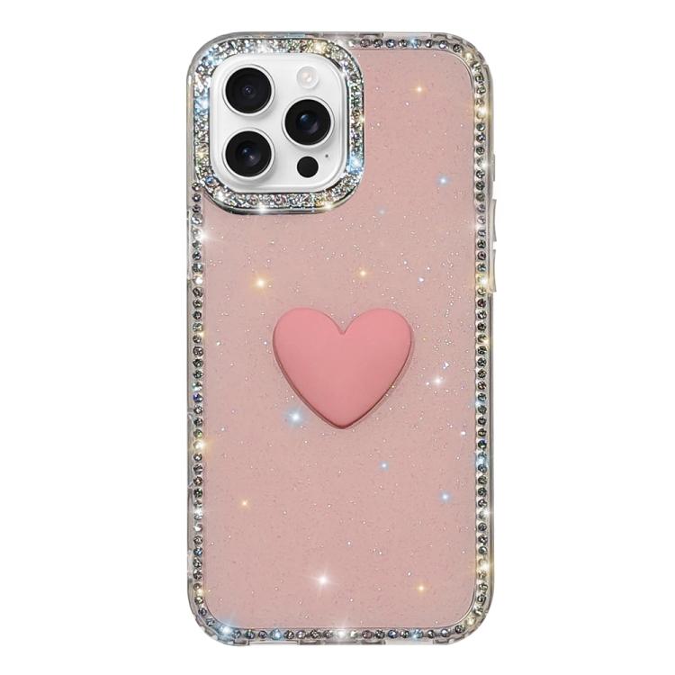 Custodia per telefono IMD Love Heart con strass flash su entrambi i lati, For iPhone 16 Pro Max, For iPhone 16 Pro