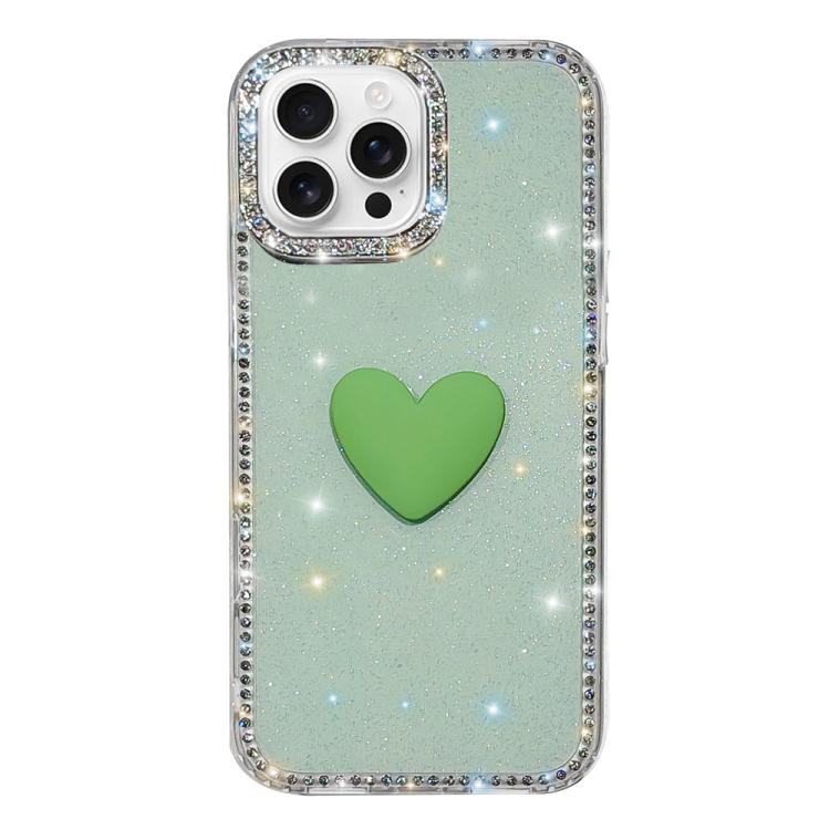Custodia per telefono IMD Love Heart con strass flash su entrambi i lati, For iPhone 16 Pro Max, For iPhone 16 Pro