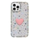 Custodia per telefono IMD Love Heart con strass flash su entrambi i lati, For iPhone 16 Pro Max, For iPhone 16 Pro
