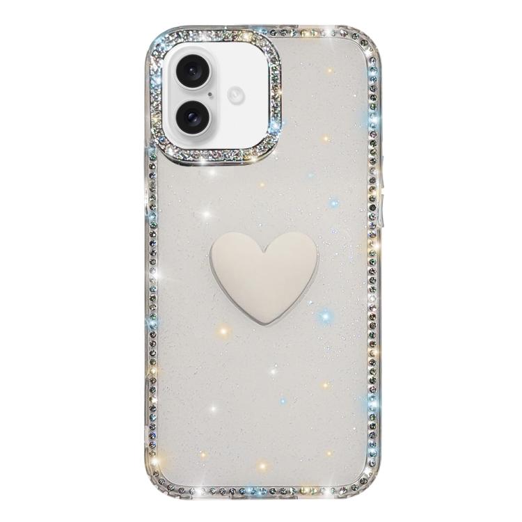 Custodia per telefono IMD Love Heart con strass flash su entrambi i lati, For iPhone 16 Plus, For iPhone 16