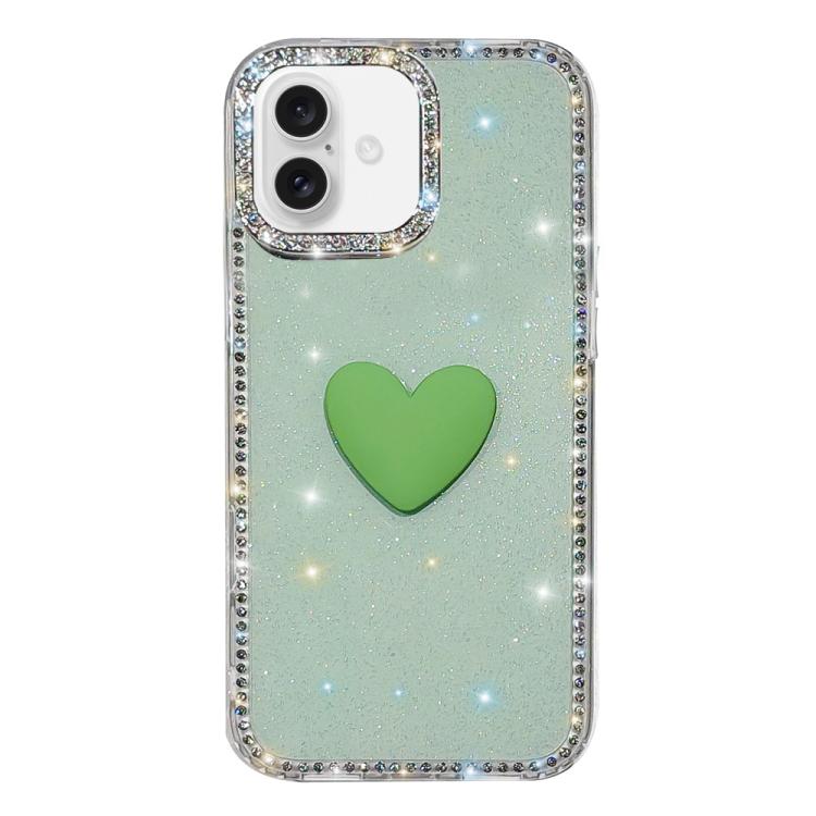 Custodia per telefono IMD Love Heart con strass flash su entrambi i lati, For iPhone 16 Plus, For iPhone 16
