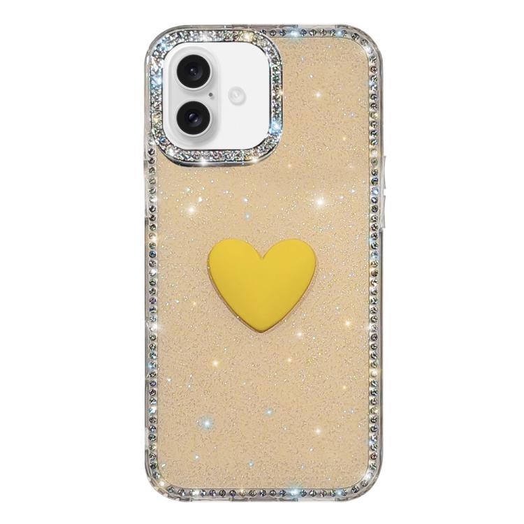 Custodia per telefono IMD Love Heart con strass flash su entrambi i lati, For iPhone 16 Plus, For iPhone 16