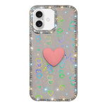 Custodia per telefono IMD Love Heart con strass flash su entrambi i lati, For iPhone 16 Plus, For iPhone 16