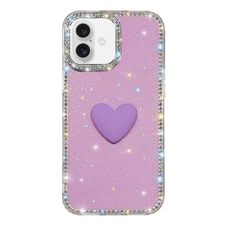 Custodia per telefono IMD Love Heart con strass flash su entrambi i lati, For iPhone 16 Plus, For iPhone 16