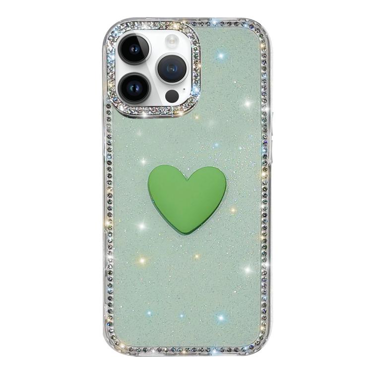 Custodia per telefono IMD Love Heart con strass flash su entrambi i lati, For iPhone 15 Pro Max, For iPhone 15 Pro