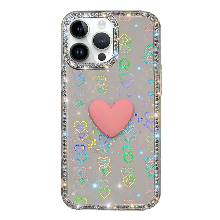 Custodia per telefono IMD Love Heart con strass flash su entrambi i lati, For iPhone 14 Pro, For iPhone 14 Pro Max