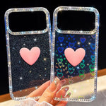 Custodia per telefono IMD Love Heart con strass flash su entrambi i lati, For iPhone 16 Plus, For iPhone 16