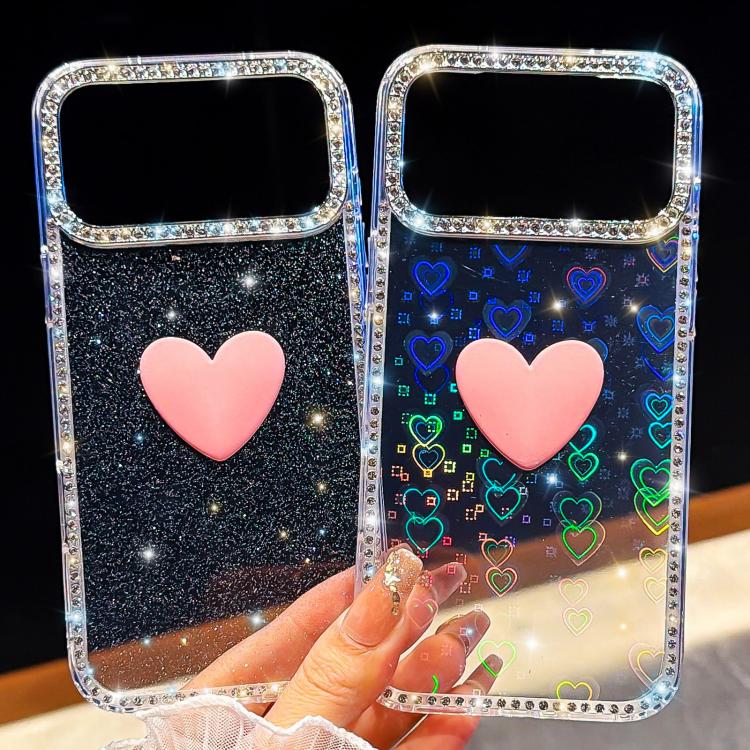 Custodia per telefono IMD Love Heart con strass flash su entrambi i lati, For iPhone 13