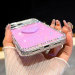 Custodia per telefono IMD Love Heart con strass flash su entrambi i lati, For iPhone 16 Plus, For iPhone 16