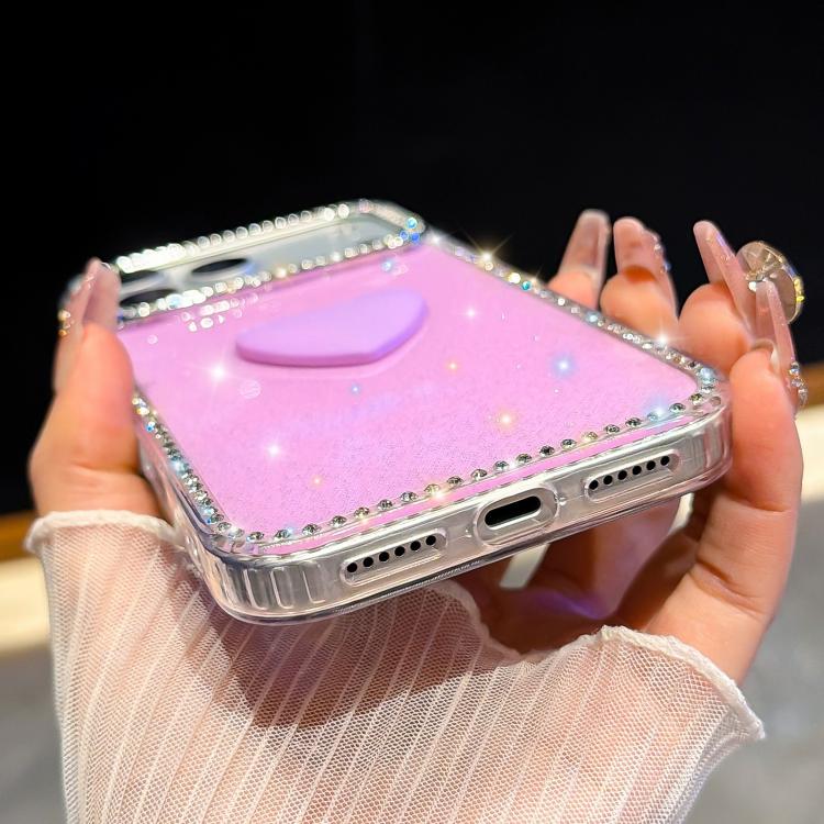 Custodia per telefono IMD Love Heart con strass flash su entrambi i lati, For iPhone 16 Plus, For iPhone 16