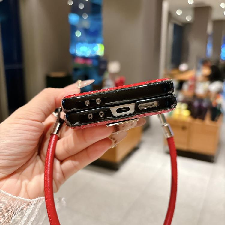Custodia telefono con targhetta lucida e motivo coccodrillo per Samsung Galaxy Z
