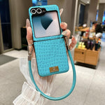Custodia telefono con targhetta lucida e motivo coccodrillo per Samsung Galaxy Z