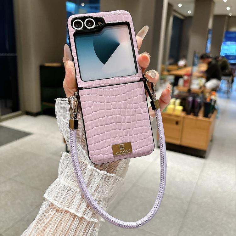 Custodia telefono con targhetta lucida e motivo coccodrillo per Samsung Galaxy Z