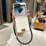 Custodia telefono con targhetta lucida e motivo coccodrillo per Samsung Galaxy Z