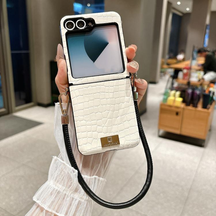 Custodia telefono con targhetta lucida e motivo coccodrillo per Samsung Galaxy Z