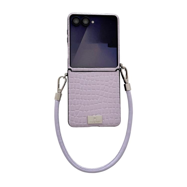 Custodia telefono con targhetta lucida e motivo coccodrillo per Samsung Galaxy Z