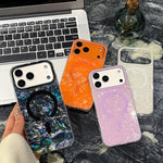 Custodia magnetica per telefono con texture a conchiglia placcata in oro., For iPhone 16, For iPhone 15 Pro Max, For iPhone 15 Pro, For iPhone 15