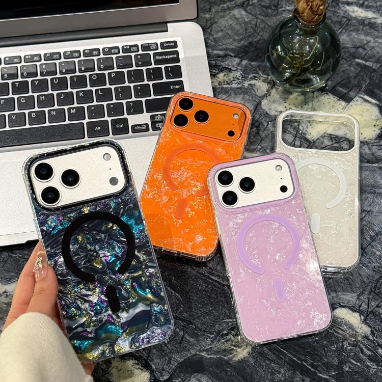 Custodia magnetica per telefono con texture a conchiglia placcata in oro., For iPhone 16, For iPhone 15 Pro Max, For iPhone 15 Pro, For iPhone 15