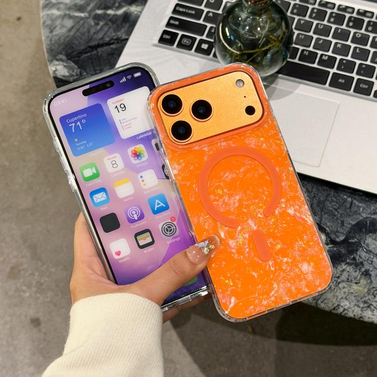 Custodia magnetica per telefono con texture a conchiglia placcata in oro., For iPhone 16, For iPhone 15 Pro Max, For iPhone 15 Pro, For iPhone 15