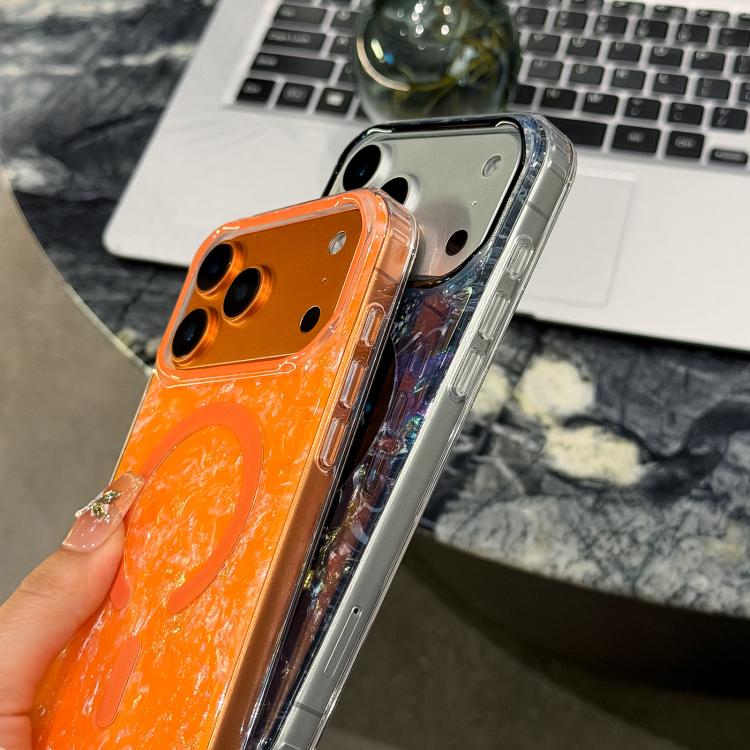 Custodia magnetica per telefono con texture a conchiglia placcata in oro., For iPhone 16, For iPhone 15 Pro Max, For iPhone 15 Pro, For iPhone 15
