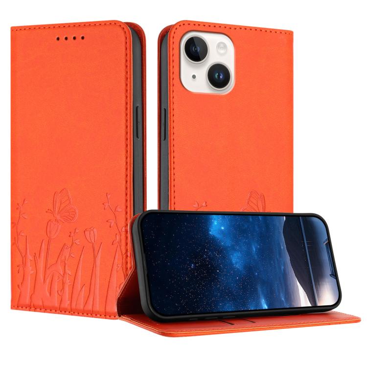 Custodia magnetica per telefono in ecopelle con motivo tulipani e farfalle., For iPhone 15, For iPhone 14 Plus