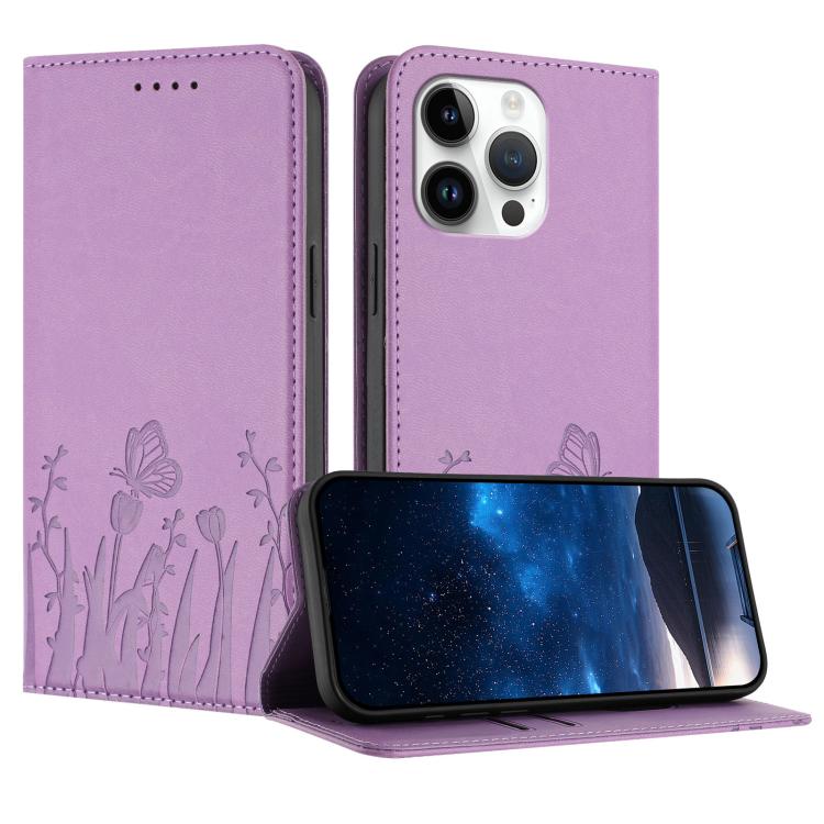Custodia magnetica per telefono in ecopelle con motivo tulipani e farfalle., For iPhone 14 Pro Max, For iPhone SE 2022 / SE 2020 / 7 / 8