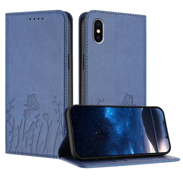 Custodia magnetica per telefono in ecopelle con motivo tulipani e farfalle., For iPhone X / XS, For iPhone XS Max