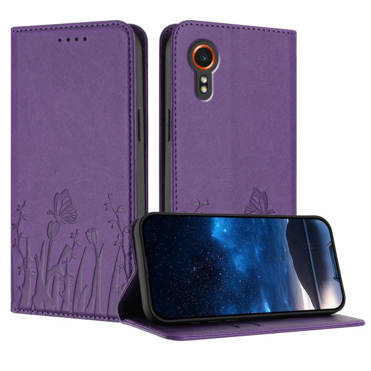 Custodia magnetica in ecopelle con motivo tulipani e farfalle per Samsung Galaxy