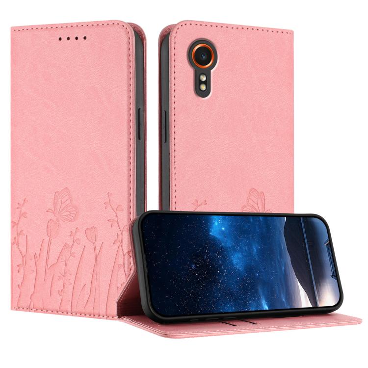 Custodia magnetica in ecopelle con motivo tulipani e farfalle per Samsung Galaxy