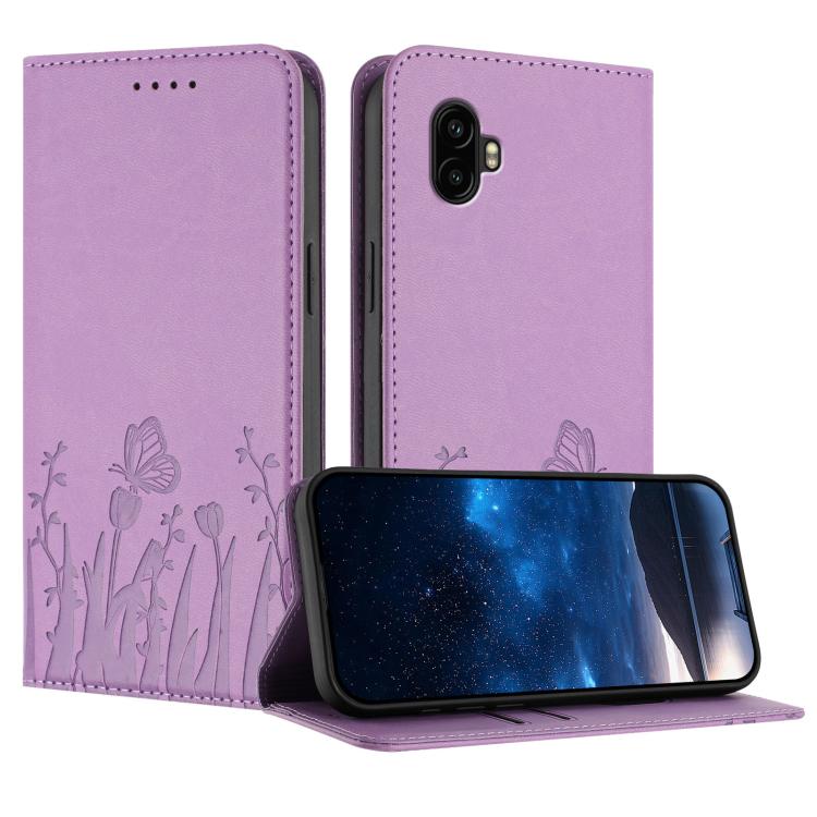 Custodia magnetica in ecopelle con motivo tulipani e farfalle per Samsung Galaxy