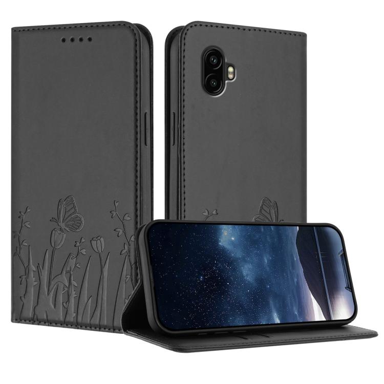 Custodia magnetica in ecopelle con motivo tulipani e farfalle per Samsung Galaxy