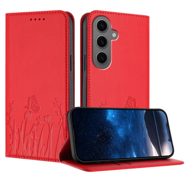 Custodia magnetica in ecopelle con motivo tulipani per Samsung Galaxy S24+ e S24