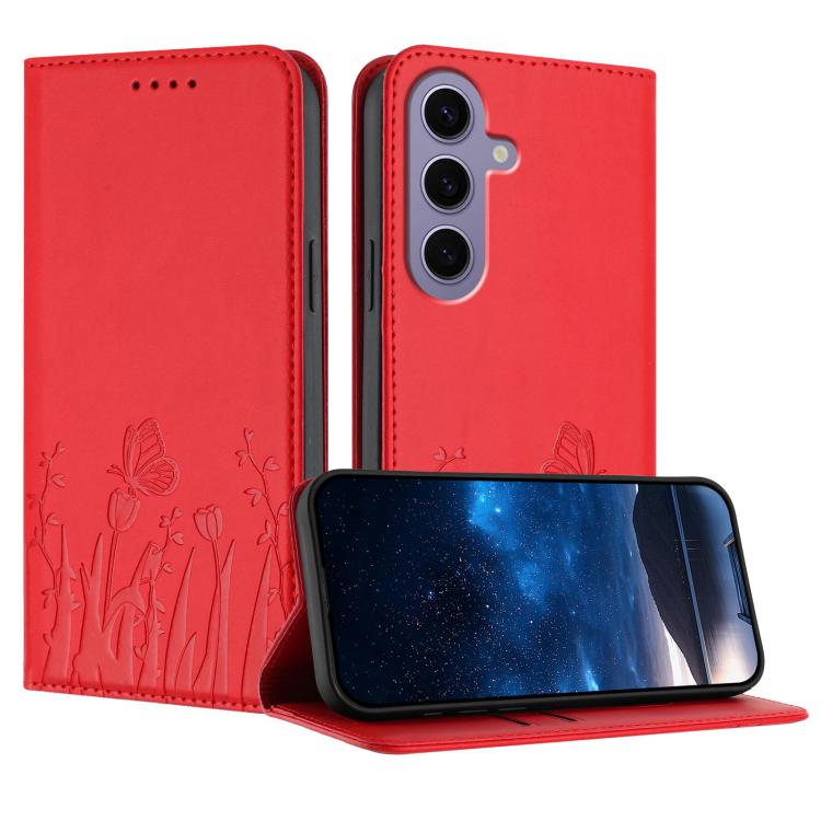 Custodia magnetica in ecopelle con motivo tulipani per Samsung Galaxy S24+ e S24