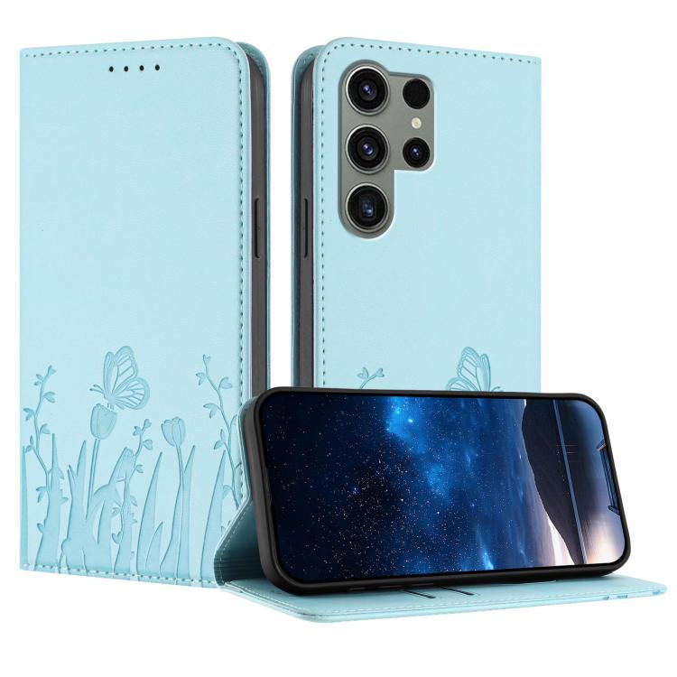 Custodia magnetica in ecopelle con motivo tulipani e farfalle per Samsung Galaxy
