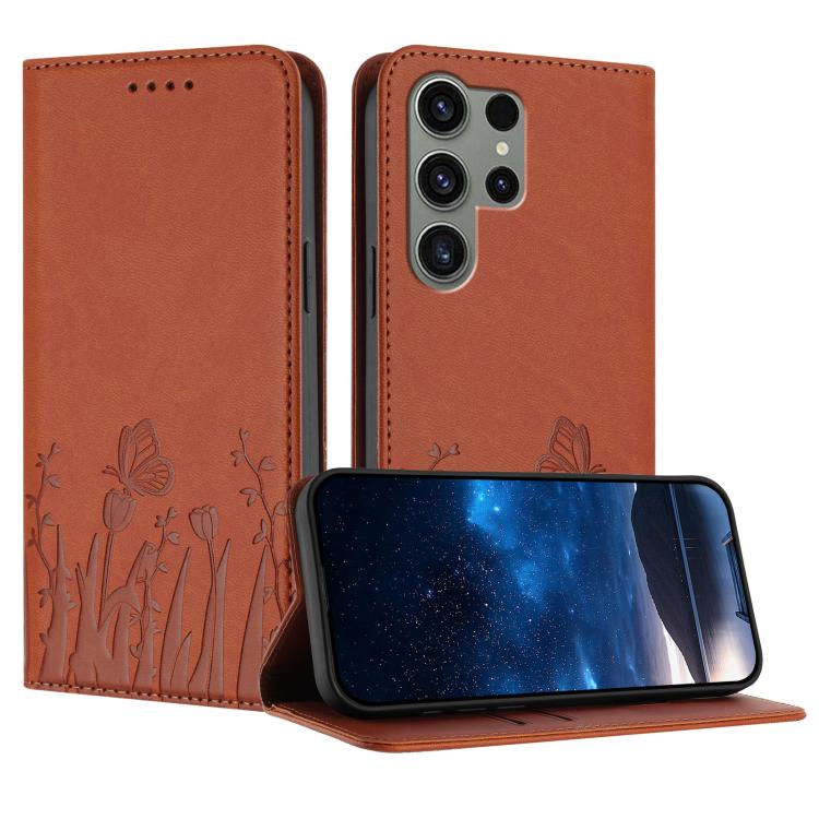 Custodia magnetica in ecopelle con motivo tulipani e farfalle per Samsung Galaxy