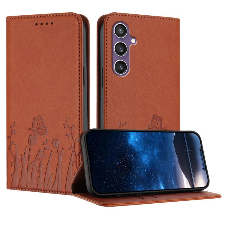 Custodia magnetica in ecopelle con motivo tulipani e farfalle per Samsung Galaxy