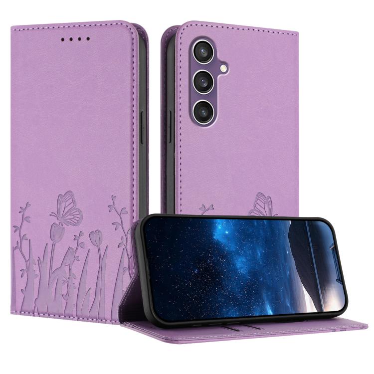 Custodia magnetica in ecopelle con motivo tulipani e farfalle per Samsung Galaxy