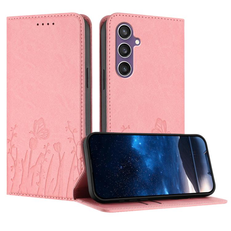 Custodia magnetica in ecopelle con motivo tulipani e farfalle per Samsung Galaxy