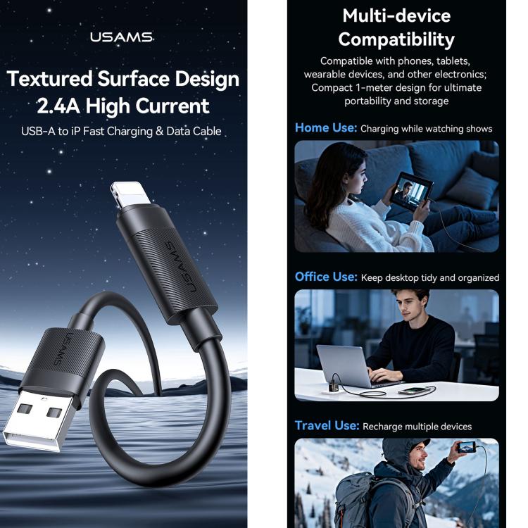 Cavo dati USB a 8 pin USAMS ricarica rapida 2,4A 1m