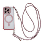Custodia magnetica per telefono in acrilico trasparente galvanizzato con strass e cordino a tracolla sul lato destro., For iPhone 16 Pro Max, For iPhone 16 Pro, For iPhone 16 Plus, For iPhone 16