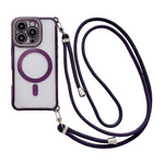 Custodia magnetica per telefono in acrilico trasparente galvanizzato con strass e cordino a tracolla sul lato destro., For iPhone 16 Pro Max, For iPhone 16 Pro, For iPhone 16 Plus, For iPhone 16